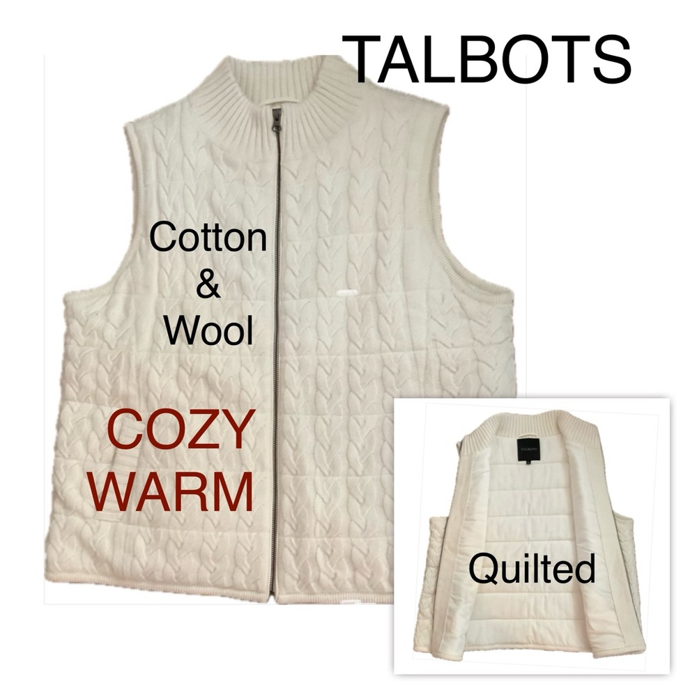 Talbots  Ivory Quilted Wool Sweater Vest Size Large